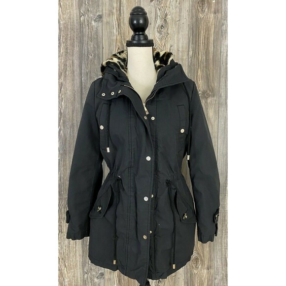 AJ Armani Brand Women's Jacket 4 (EU-40) Black Cheetah Print Furry Lined - Picture 1 of 12
